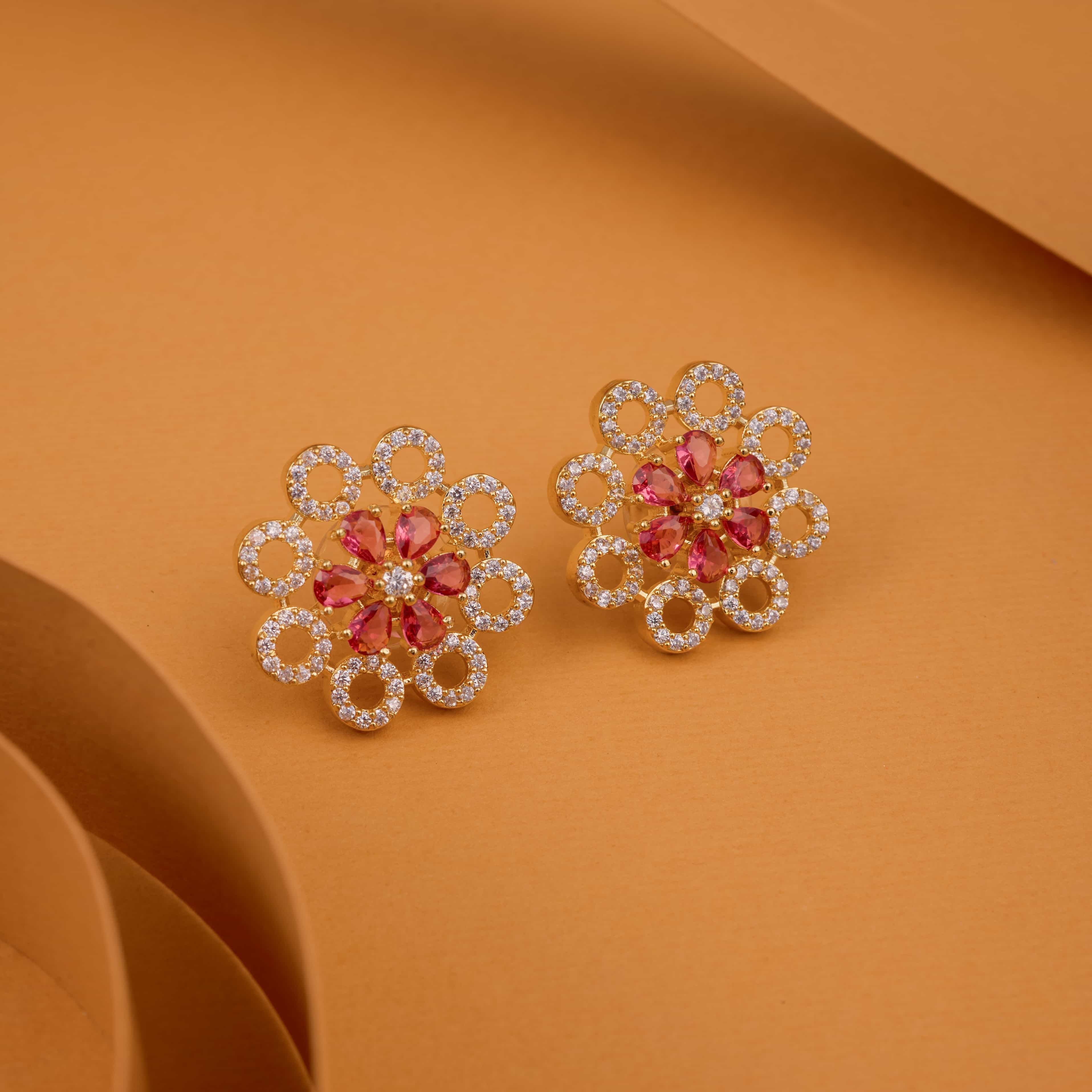 Red Halo Whirl Stud Earrings