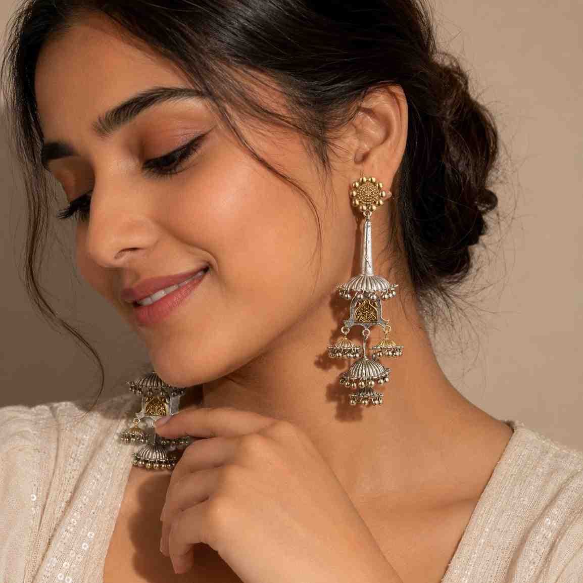 Antique Tiered Temple oxidised Jhumkas