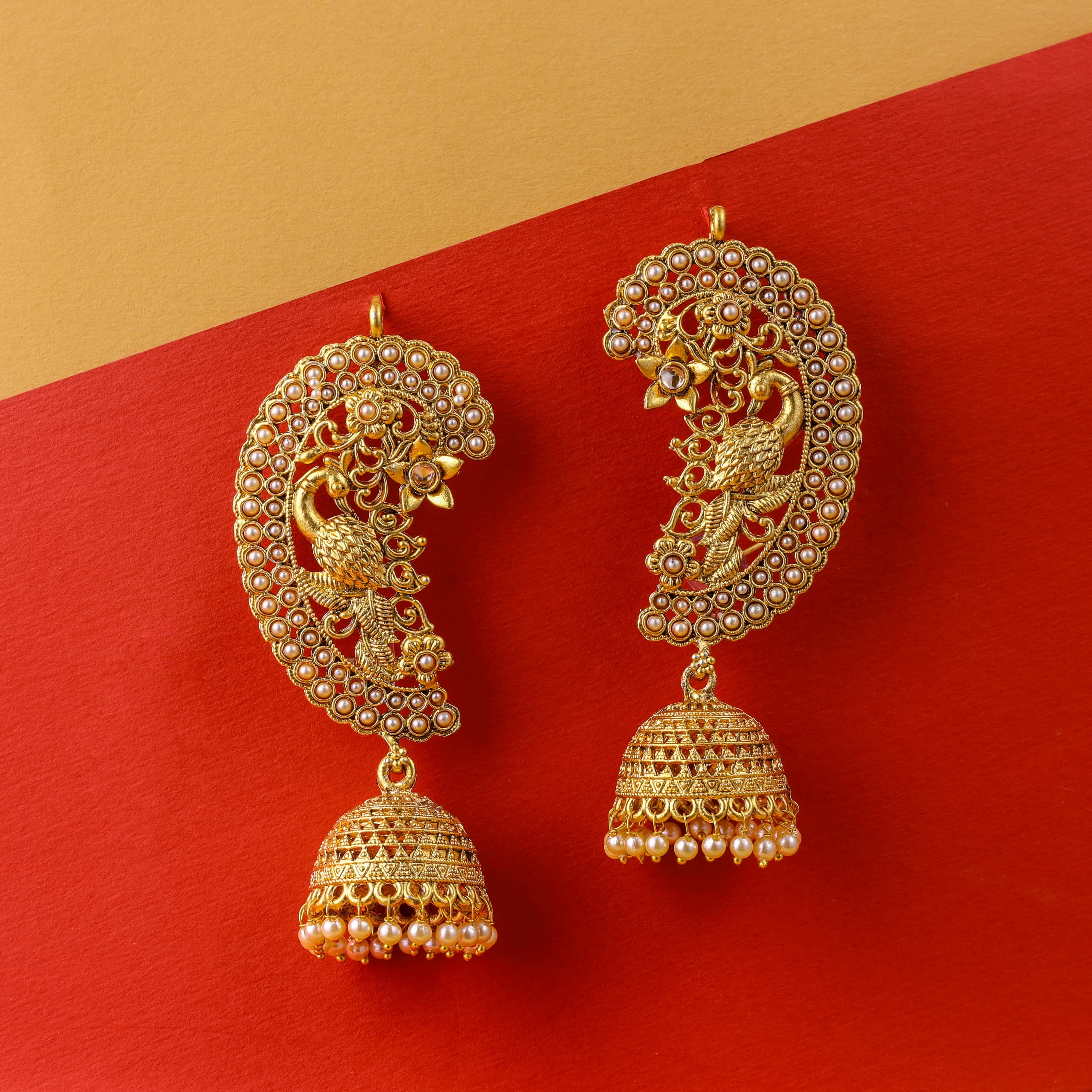 The Traditional Peacock Emerald Kalakriti White Jhumkas