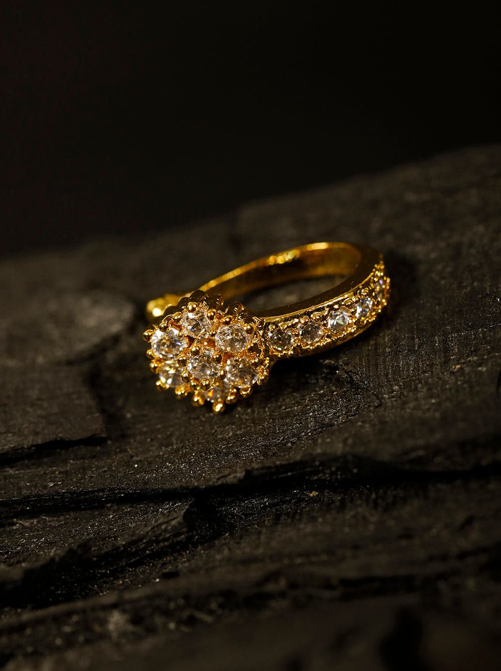 Double Floral CZ Clip-On Nath – Gold Plated Non Piercing Pressing Nosepin for Women