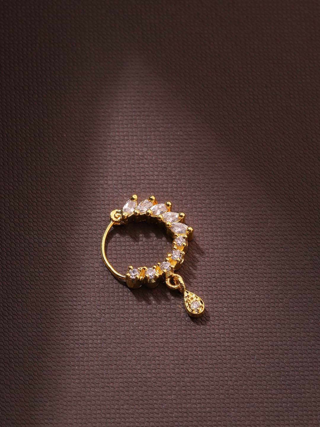 Gold Marquise-CZ Cluster Teardrop Nath – Pierced Nose Ring for Women