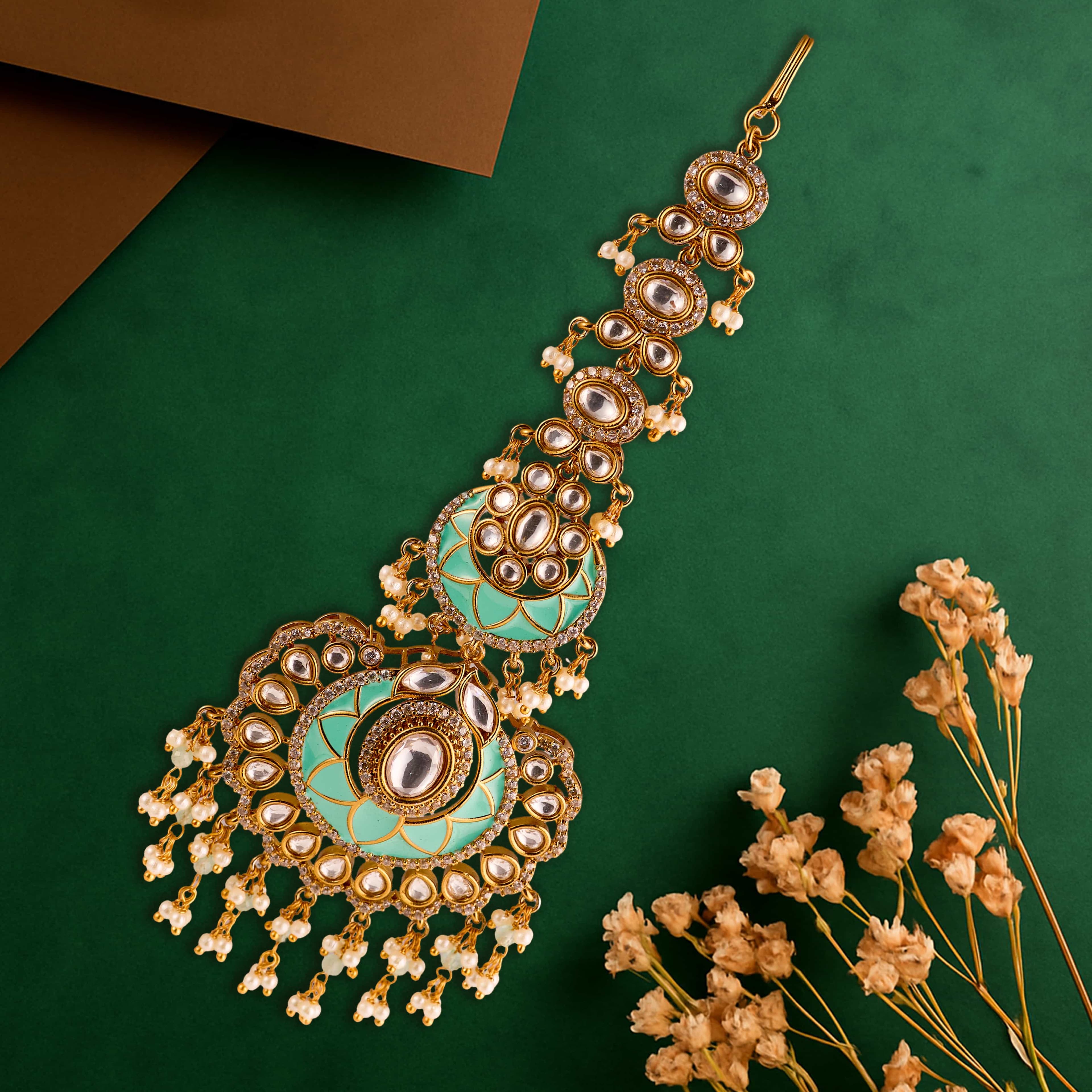 The Mint Enamel Bridal Maangtikka