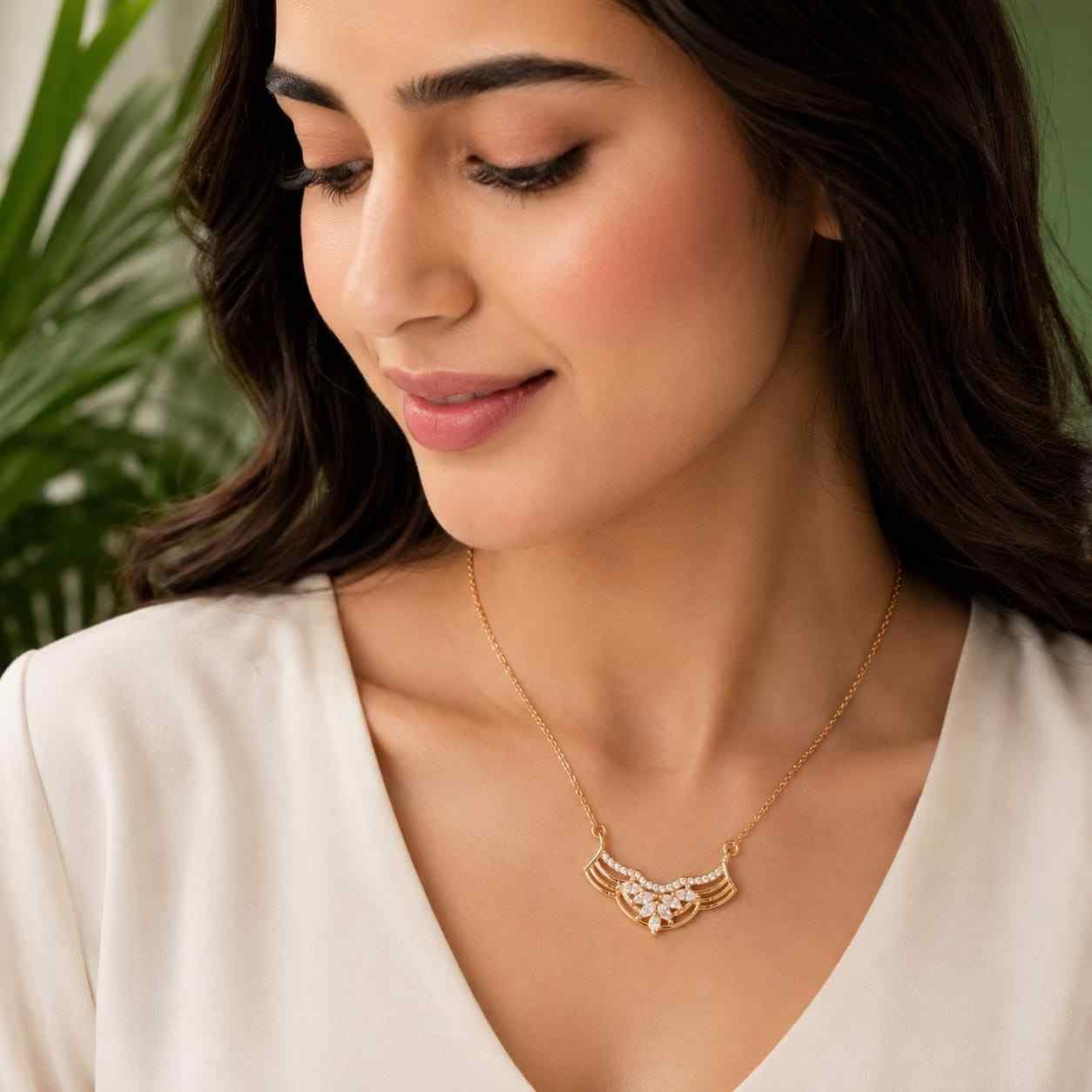 Crystal Curve RoseGold Wing Chain