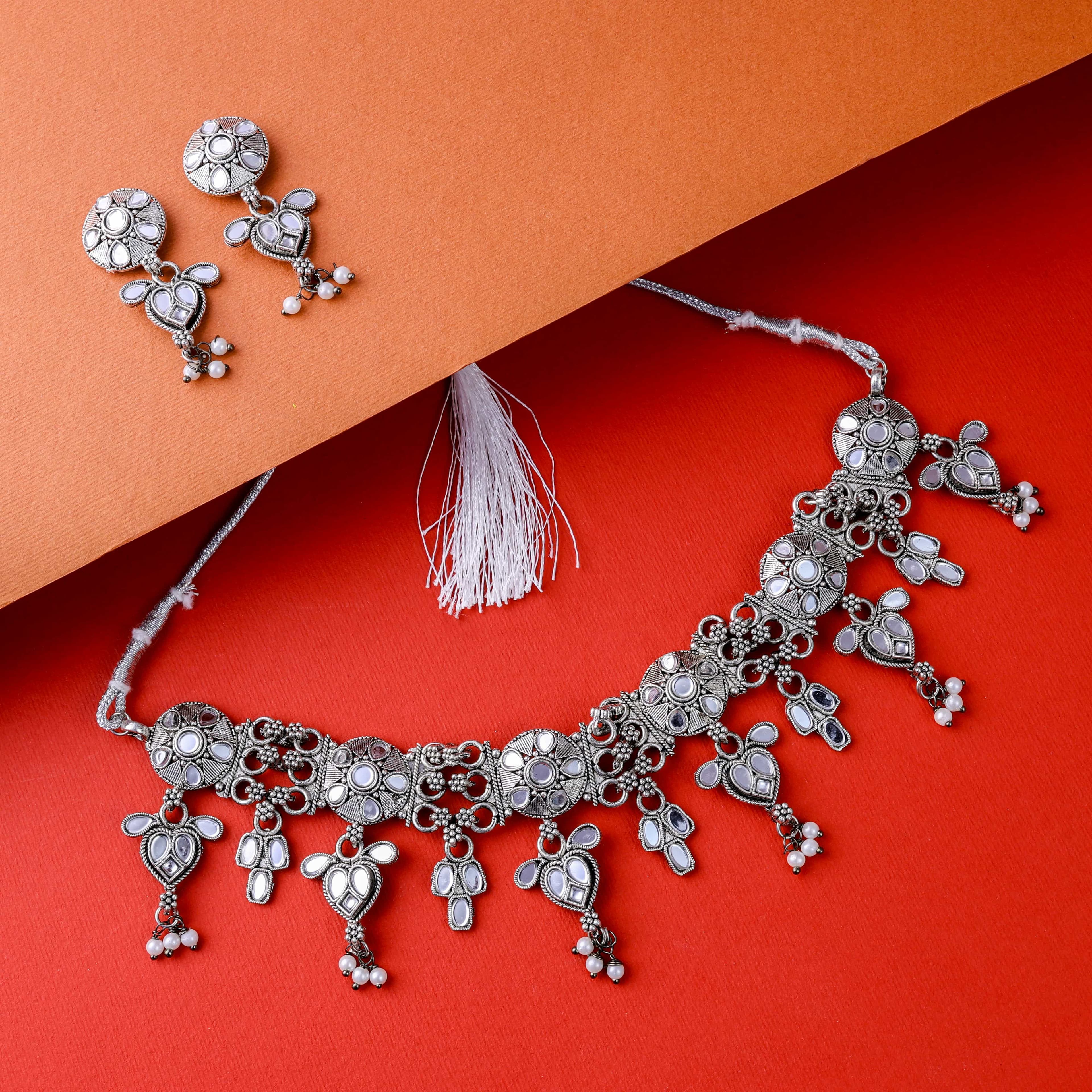 Nimoraa Kiva MirrorDrop Oxidised Choker Set