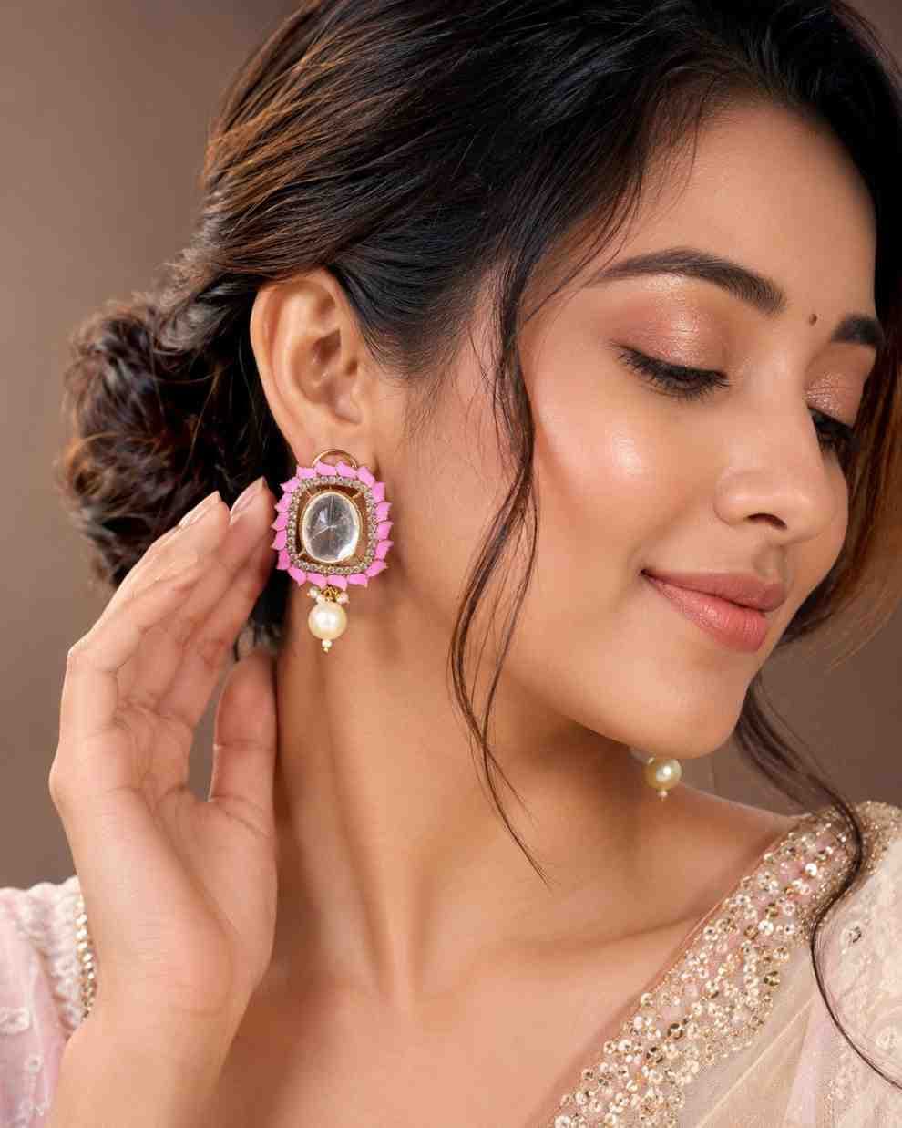 The Rangmahal Pink Drop Royal Kundan Earring