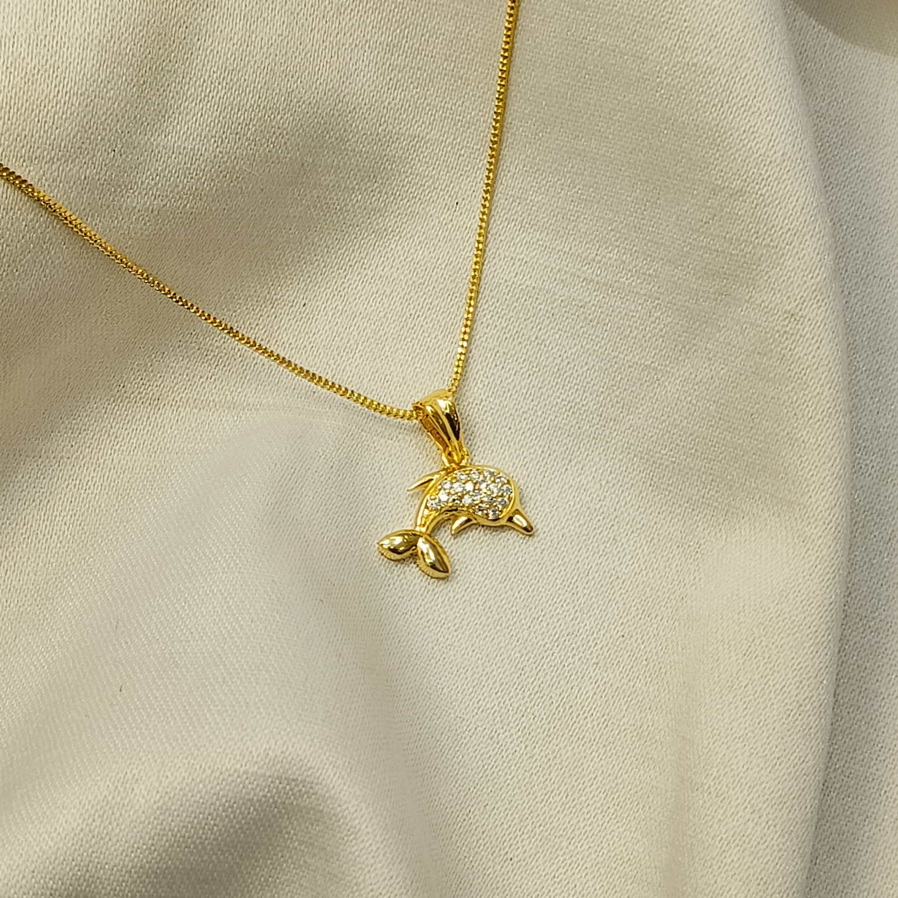 Ocean Glide Gold Plated Dolphin Pendant Chain