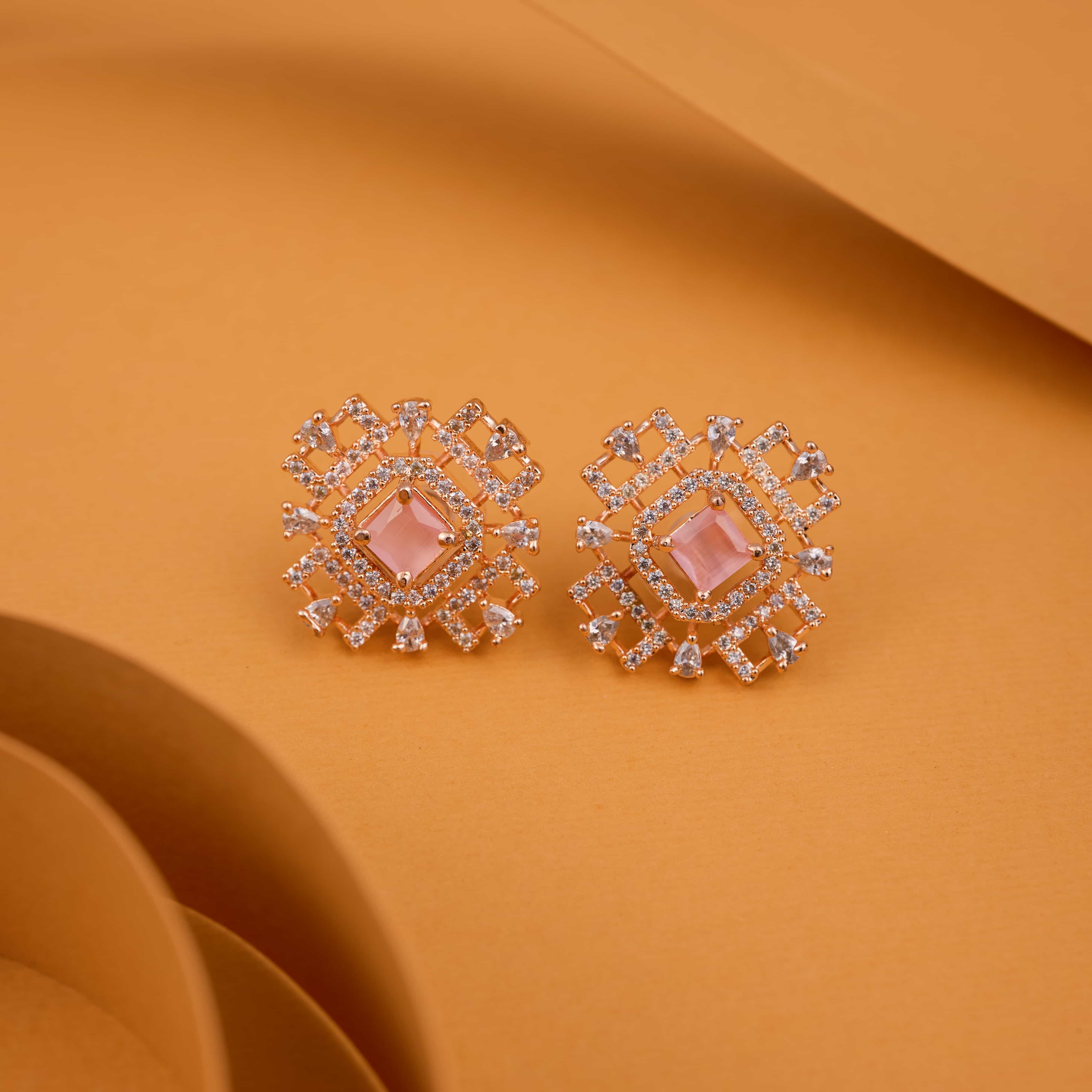 Geometric Pink Glowing Square Top Earrings