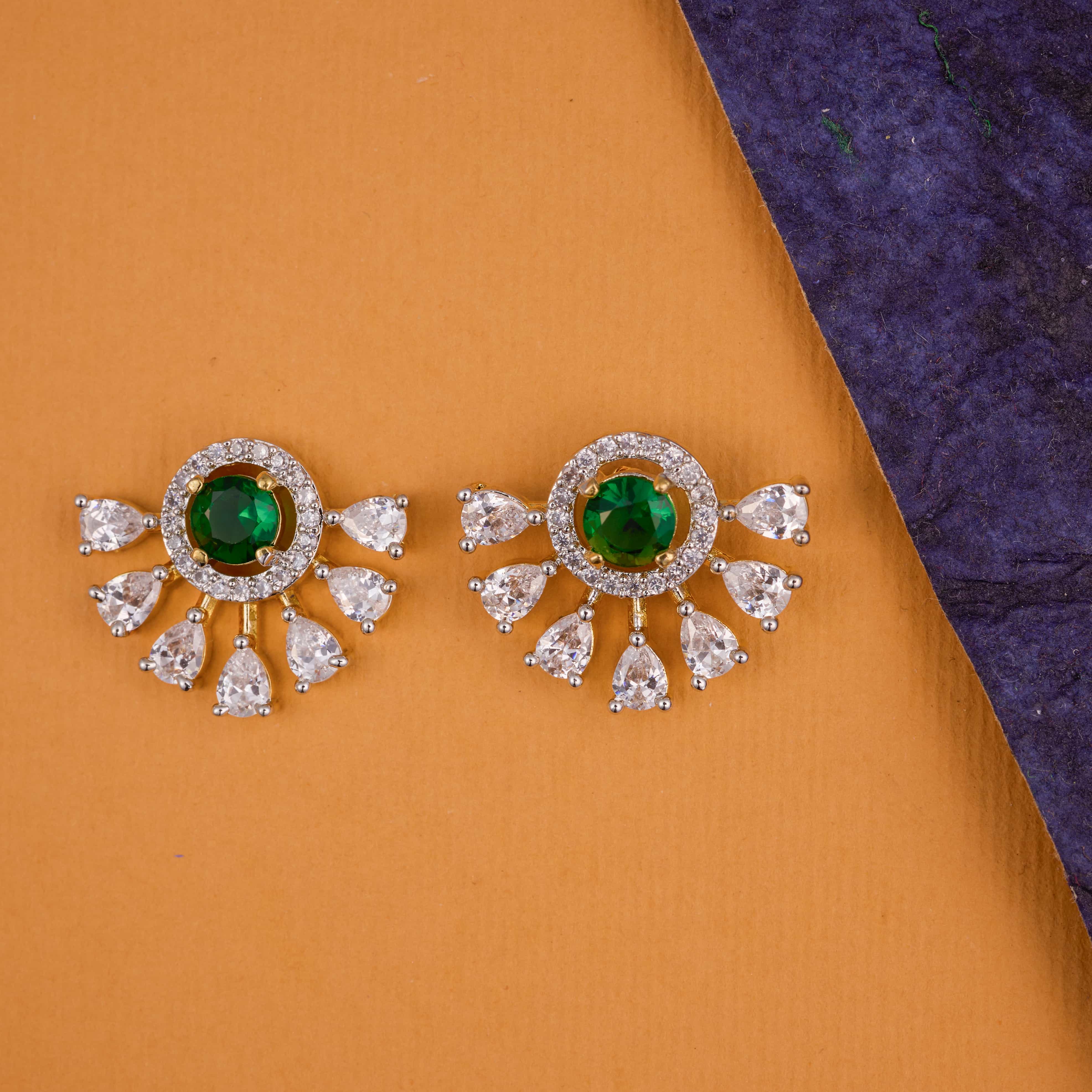 Green Sunray Half Stud Dazzle Earring