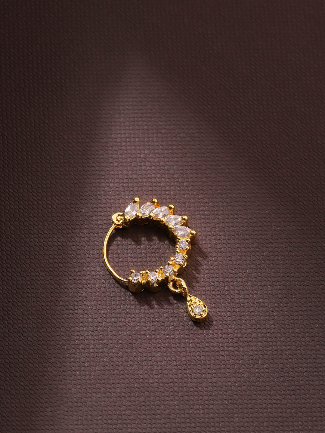 Gold Marquise-CZ Cluster Teardrop Nath – Pierced Nose Ring for Women
