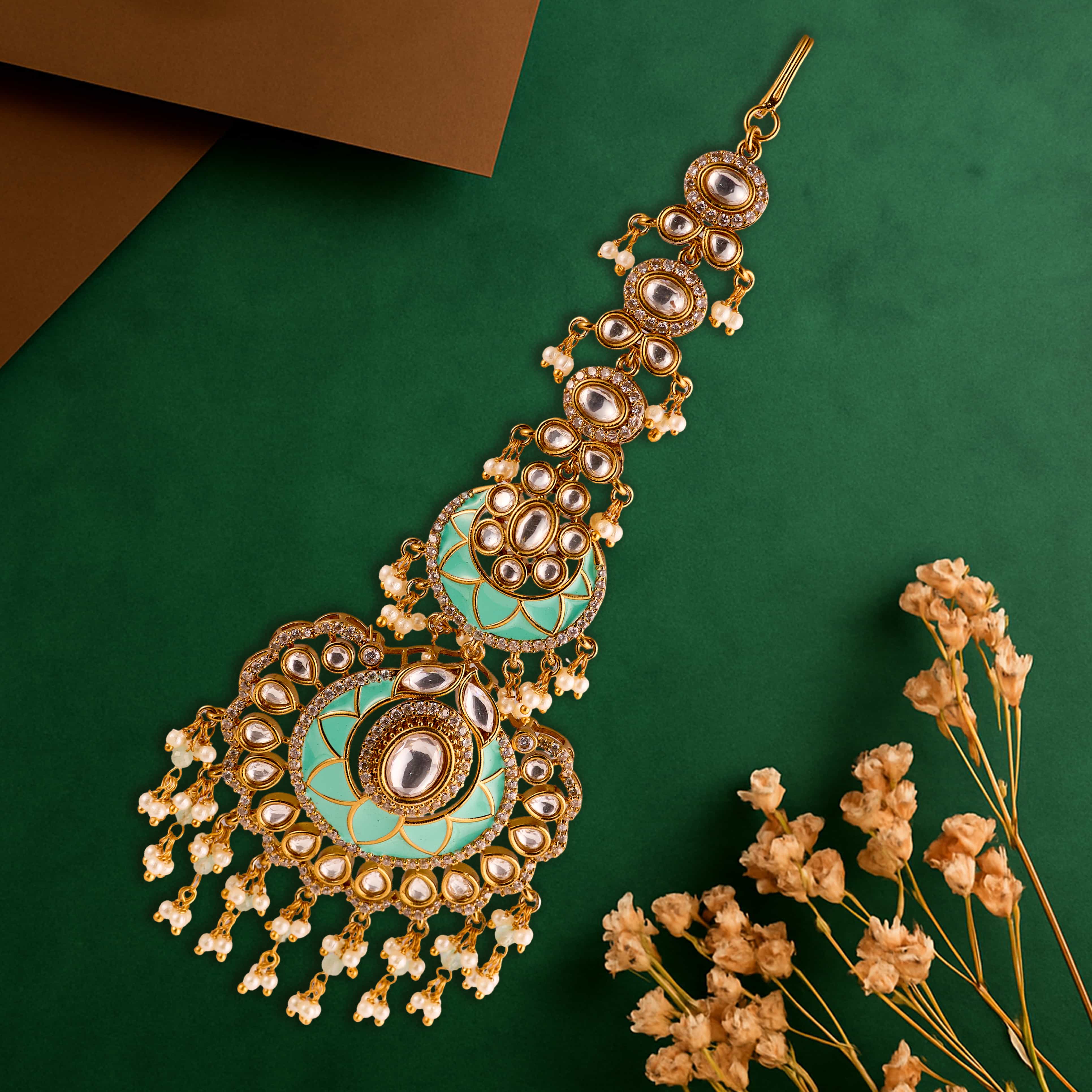 The Mint Enamel Bridal Maangtikka