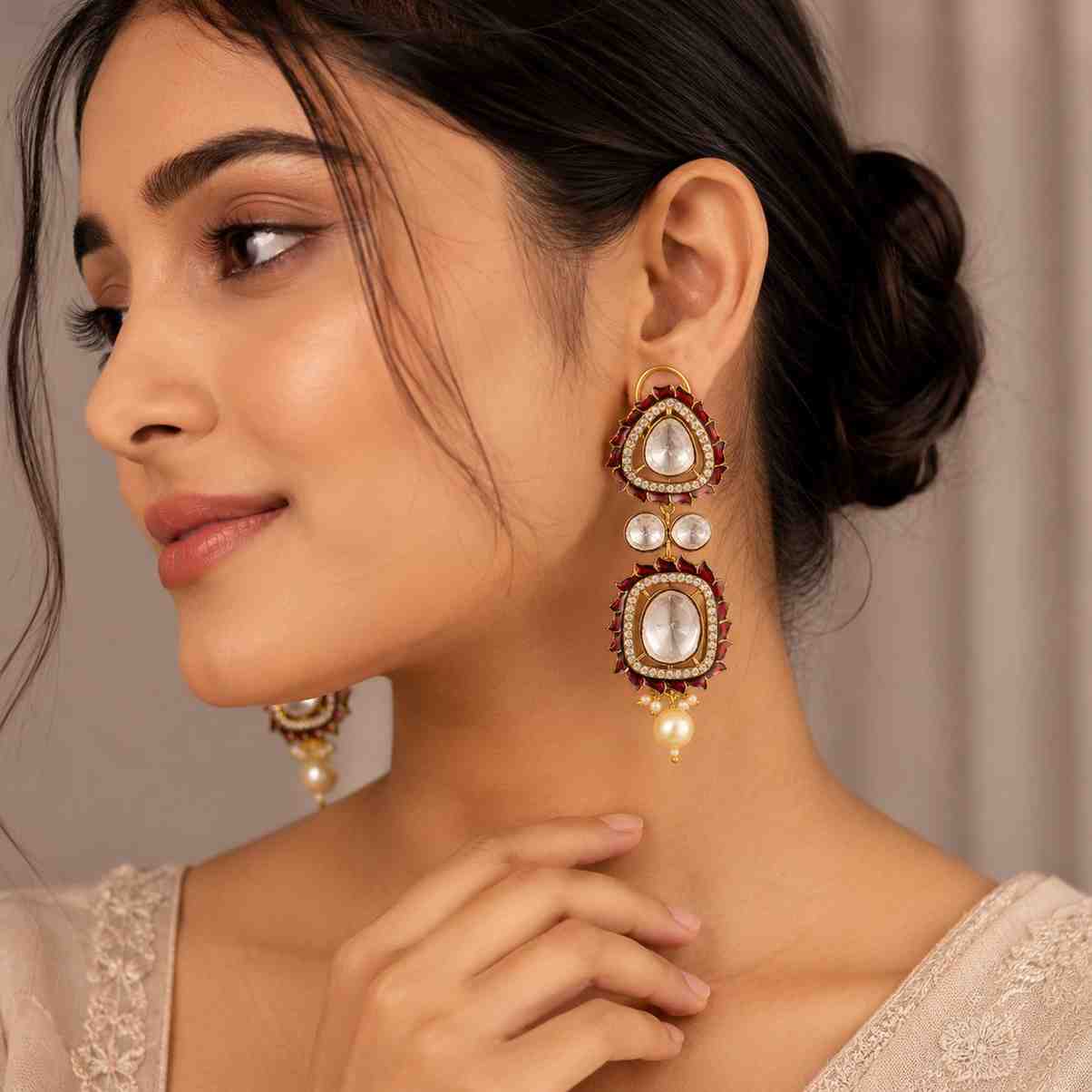 The Jashn-e-Noor Red Drop Royal Kundan Earrings