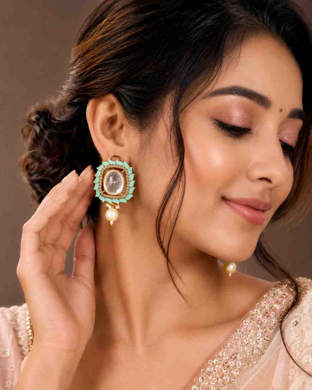The Rangmahal Turquoise Drop Royal Kundan Earrings